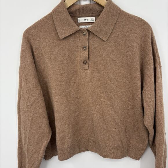 MNG Cashmere Polo Sweater Small Quiet Luxury Parisian Soft Camel Academia Retro - Picture 4 of 6